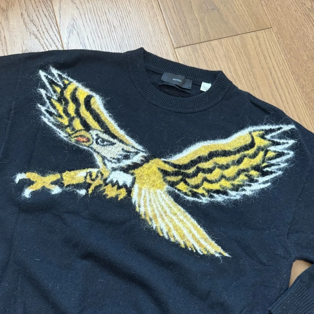 Diesel Y2K Eagle Wool Blend Crewneck Sweater - Black - Size XS - EUC - Picture 3 of 14